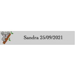 Adhesivo koala rectangular transparente con nombre y fecha Adhesivo koala rectangular transparente con nombre y fecha