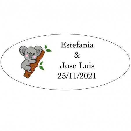 Adhesivo Koala Ovalado Personalizado Para Bodas