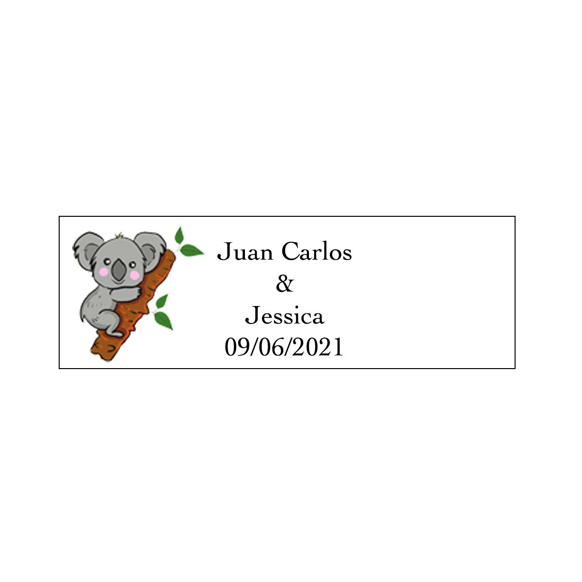 Adhesivo koala rectangular para bodas personalizado