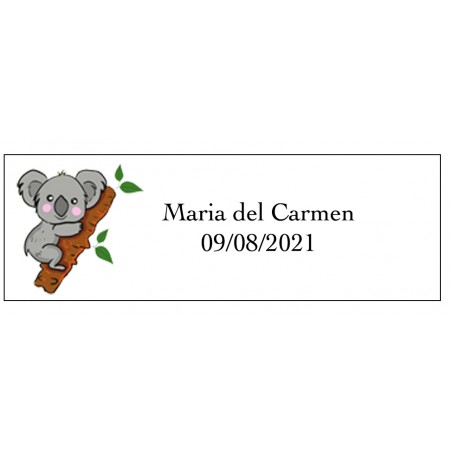 Adhesivo koala rectangular personalizado con nombre y fecha