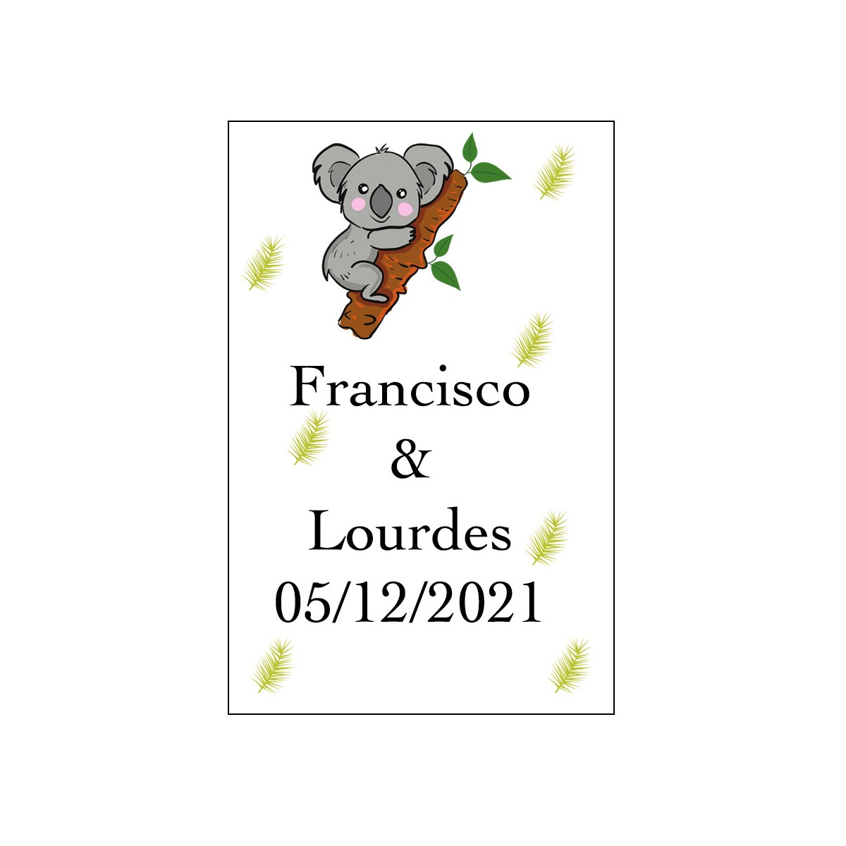 Adhesivo koala grande personalizado para boda