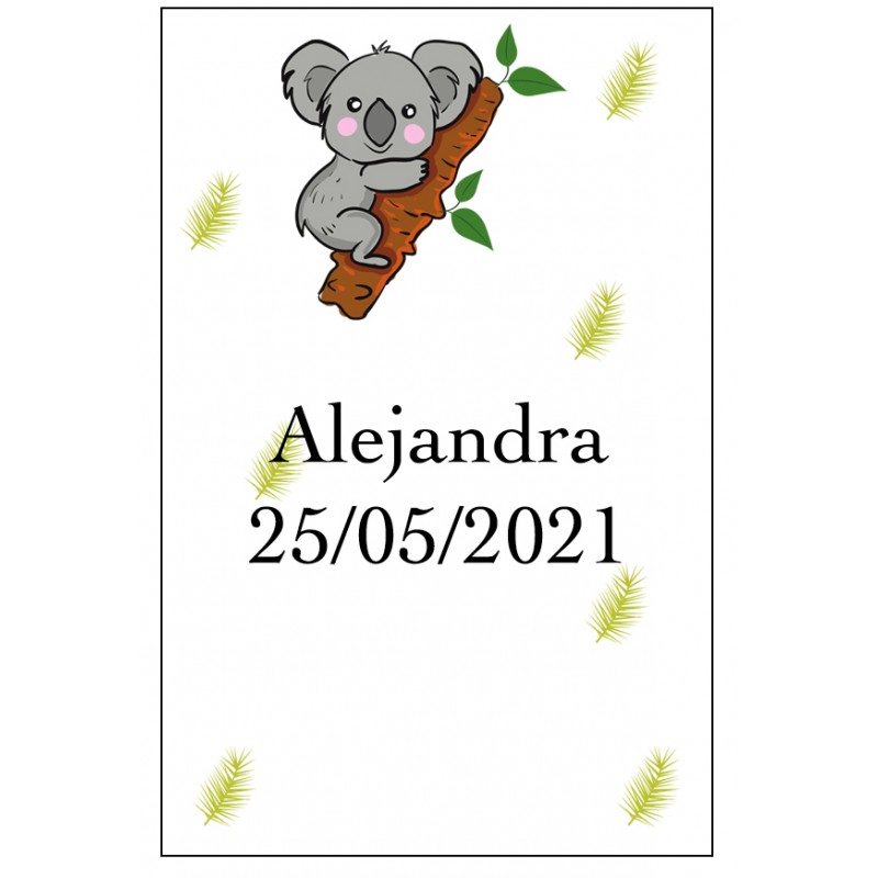 Adhesivo koala personalizado con nombre y fecha