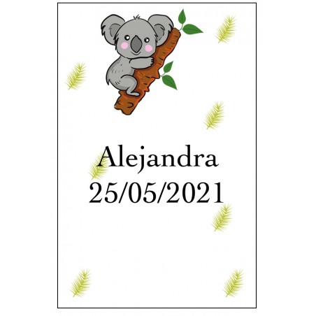 Adhesivo koala personalizado con nombre y fecha