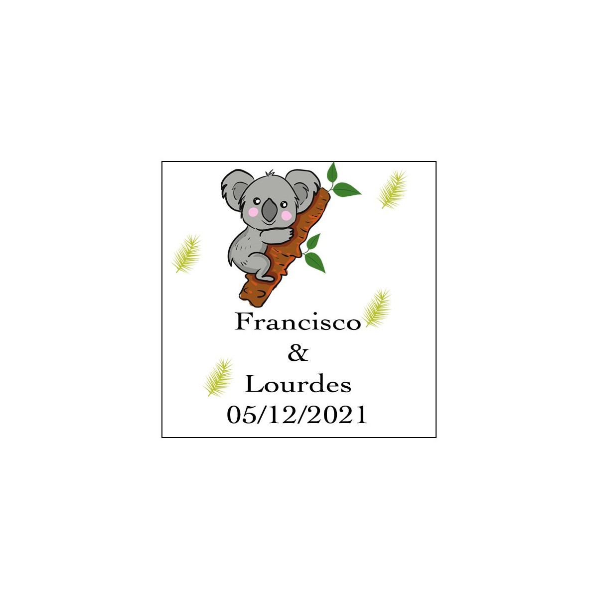 Adhesivo koala cuadrado personalizado para bodas