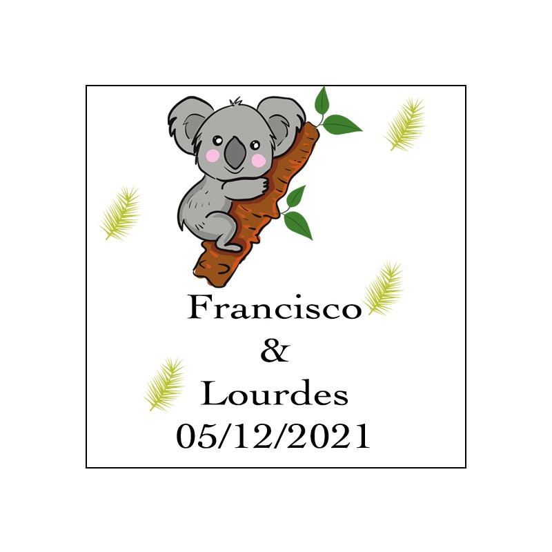 Adhesivo Koala Cuadrado Personalizado Para Bodas Adhesivo Koala Cuadrado Personalizado Para Bodas