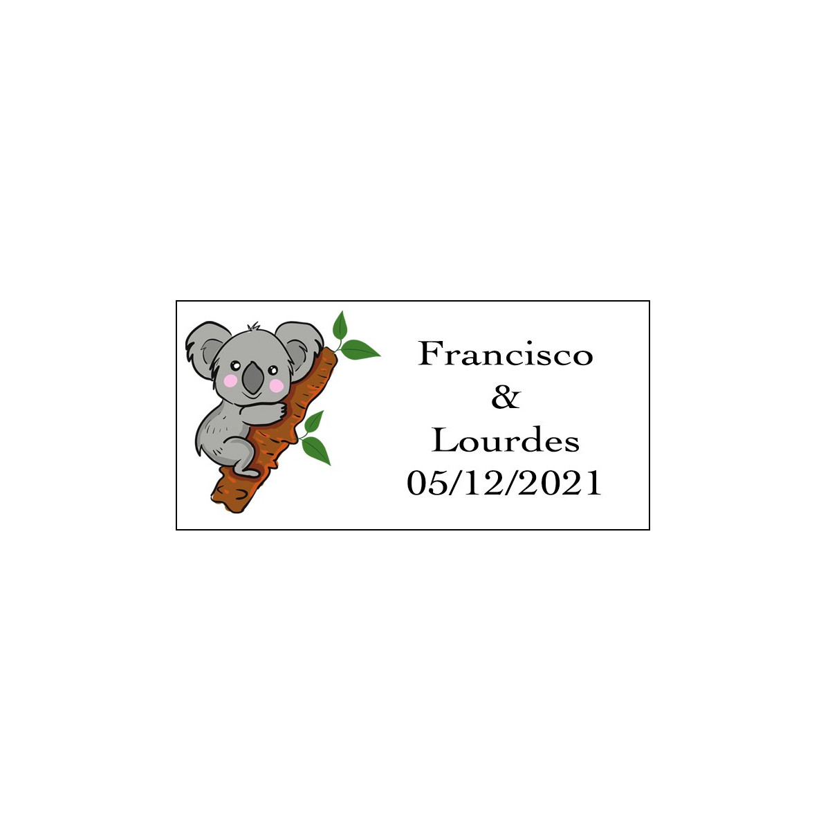 Adhesivo koala rectangular personalizado para bodas