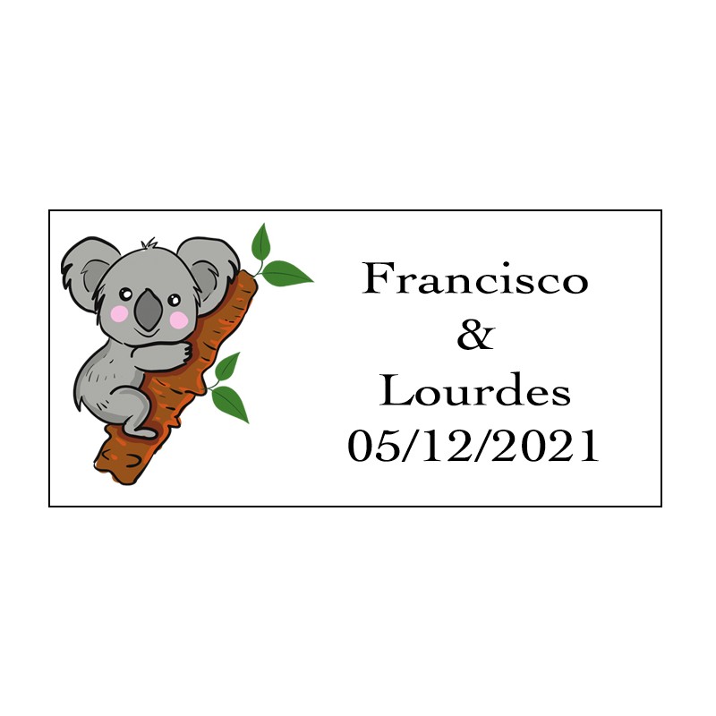 Adhesivo koala rectangular personalizado para bodas