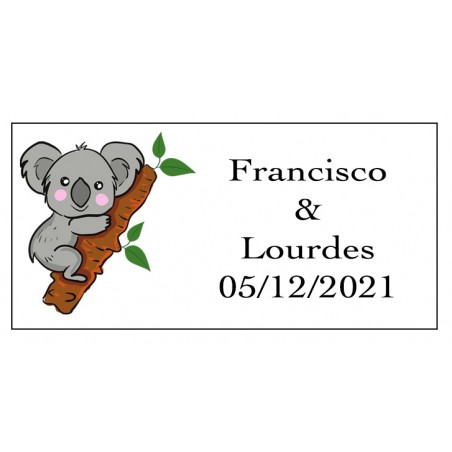 Adhesivo koala rectangular personalizado para bodas