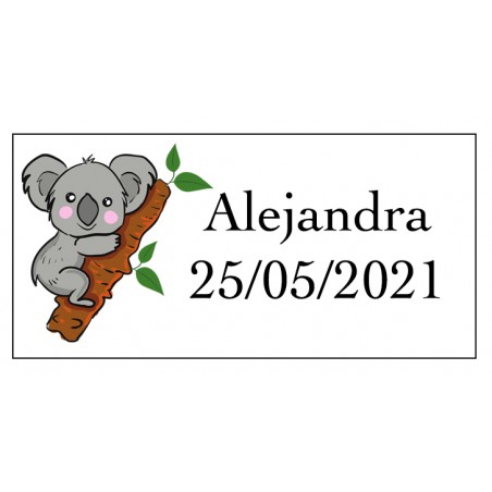 Adhesivo Koala Rectangular Personalizado Con Nombre Y Fecha