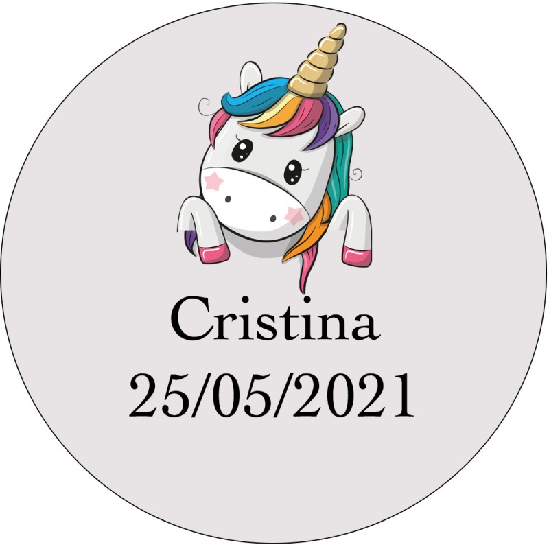 Adhesivo unicornio corazones, redondo transparente personalizado Tamaño Mini Adhesivo unicornio corazones, redondo transparente personalizado Tamaño Mini