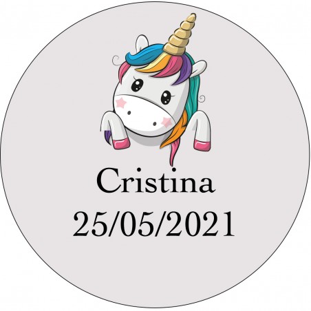 Adhesivo unicornio corazones redondo transparente personalizado tamaño mini