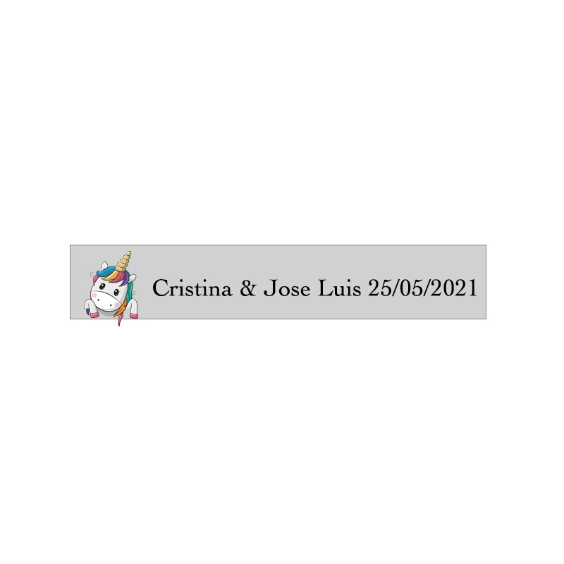 Adhesivo Unicornio Corazones, Rectangular Transparente Personalizado Boda Adhesivo Unicornio Corazones, Rectangular Transparente Personalizado Boda