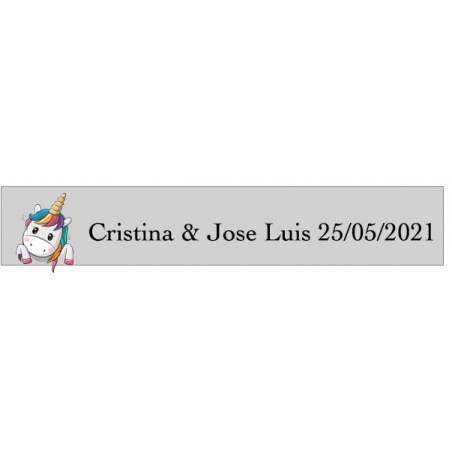 Adhesivo Unicornio Corazones, Rectangular Transparente Personalizado Boda