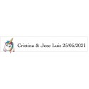 Adhesivo Unicornio Corazones, Rectangular Blanco Personalizado Bodas
