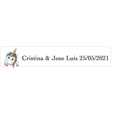 Adhesivo Unicornio Corazones, Rectangular Blanco...