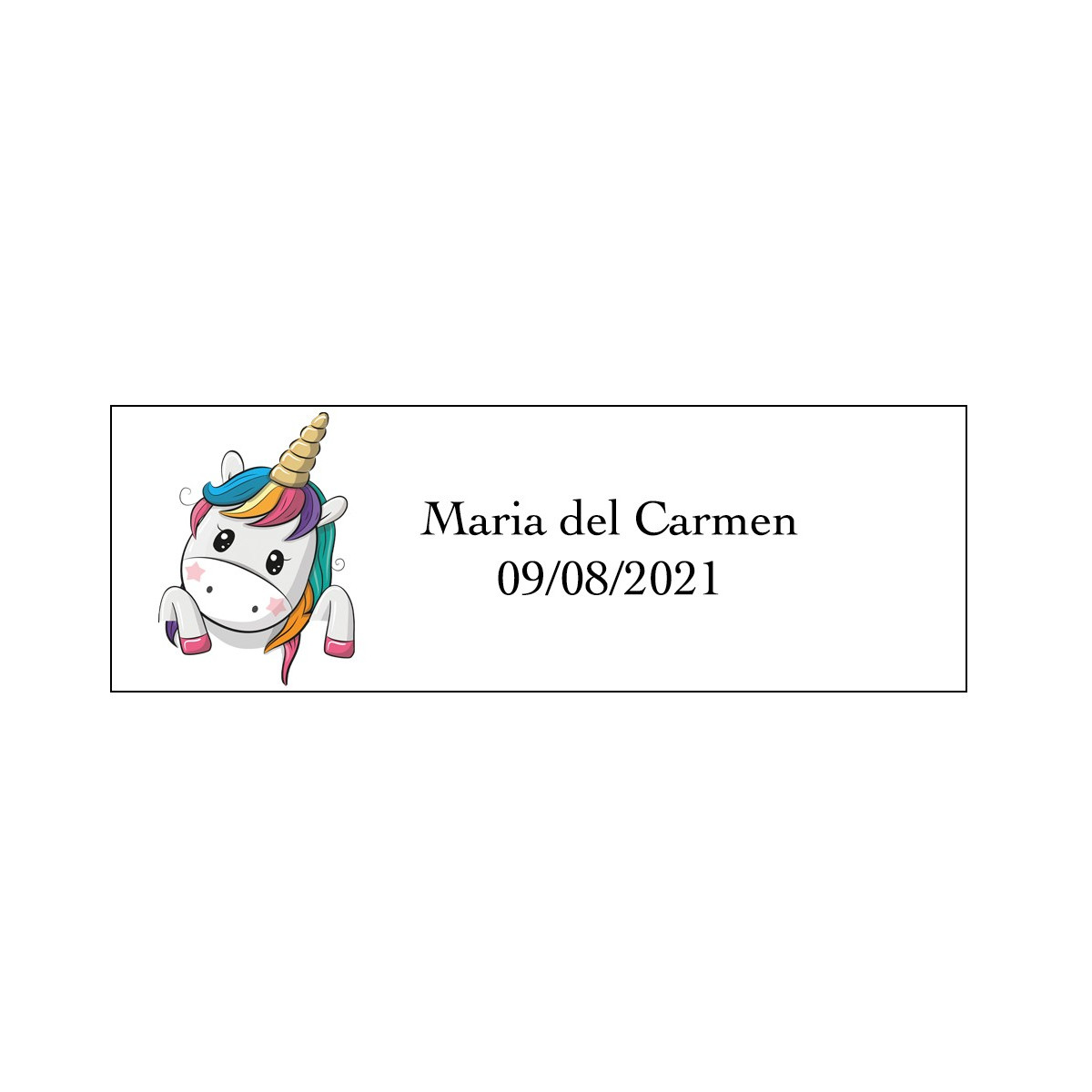 Adhesivo Unicornio Corazones Rectangular Personalizado Nombre Y Fecha