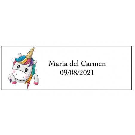 Adhesivo Unicornio Corazones, Rectangular Personalizado Nombre Y Fecha