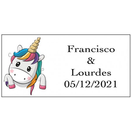 Adhesivo Unicornio Corazones, Rectangular Personalizado...