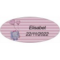 Adhesivo Elefante Rosa, Ovalado Personalizado Para Bautizo