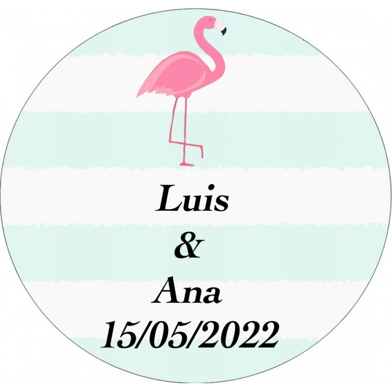 Adhesivo Flamenco, Redondo Personalizado Para Bodas Tamaño Mini Adhesivo Flamenco, Redondo Personalizado Para Bodas Tamaño Mini