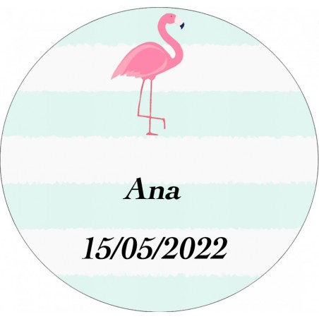 Adhesivo Flamenco, Redondo Personalizado Con Nombre Y...