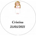 Adhesivo Comunión Niña, Redondo Personalizado Tamaño Mini