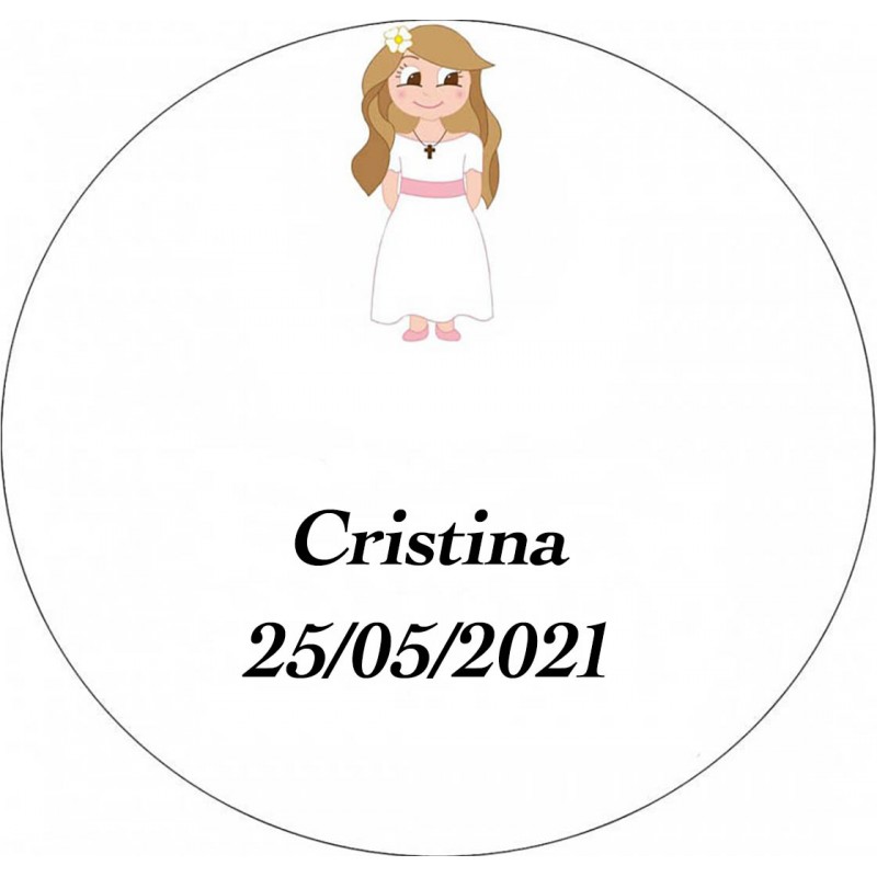 Adhesivo Comunión Niña, Redondo Personalizado Tamaño Mini Adhesivo Comunión Niña, Redondo Personalizado Tamaño Mini
