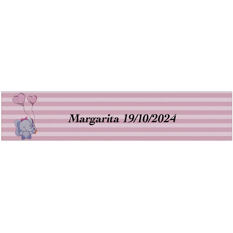 Adhesivo Elefante Rosa, Rectangular Personalizada Para Bautizo Adhesivo Elefante Rosa, Rectangular Personalizada Para Bautizo