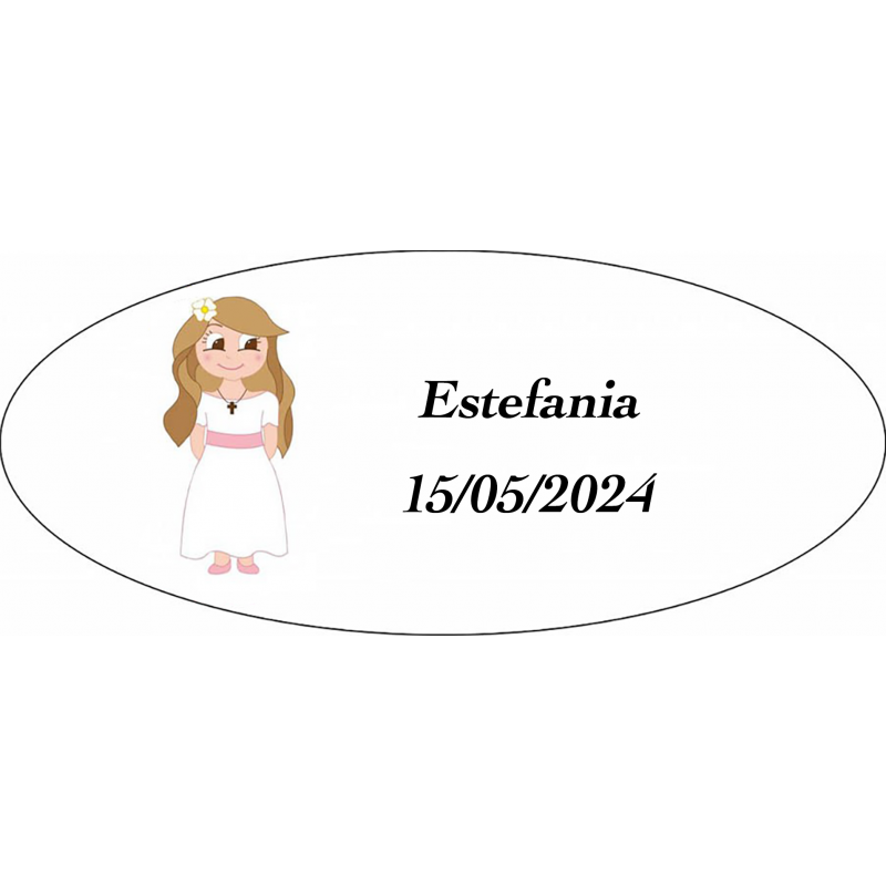 Adhesivo Comunión Niña, Ovalado Personalizado Adhesivo Comunión Niña, Ovalado Personalizado