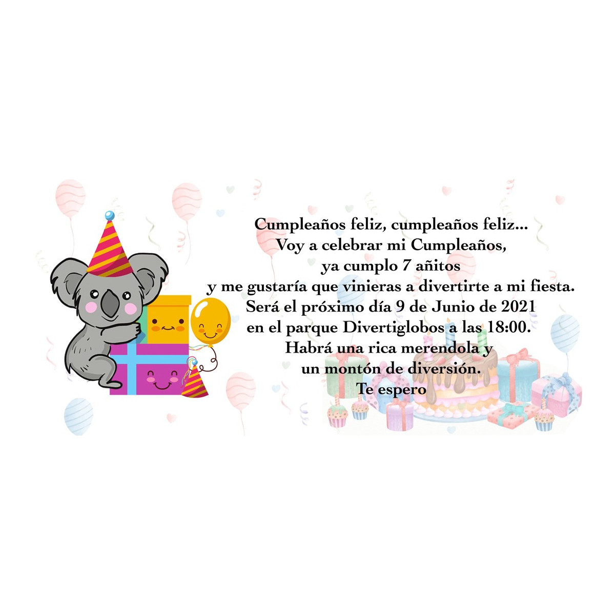 Invitación koala personalizada para cumpleaños