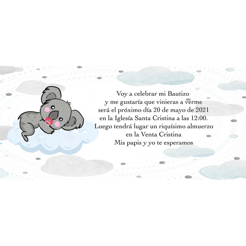 Invitaciones De Bautizo Koala Personalizada Invitaciones De Bautizo Koala Personalizada