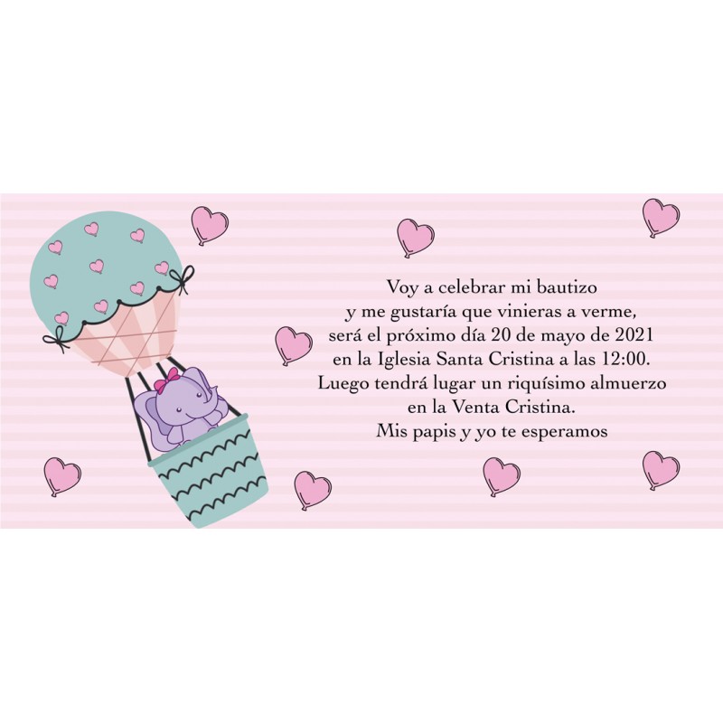 Invitaciones De Bautizo Elefante Rosa Personalizada Invitaciones De Bautizo Elefante Rosa Personalizada