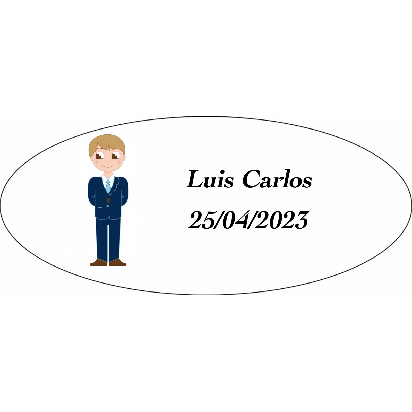 Adhesivo comunión niño ovalado personalizado