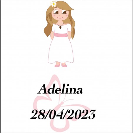 Adhesivo Comunión Niña, Cuadrado Personalizado