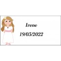 Adhesivo Comunión Niña, Rectangular Personalizado Con Nombre Y Fecha