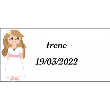Adhesivo comunión niña rectangular personalizado con nombre y fecha