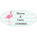 Adhesivo flamenco ovalado personalizado para bodas