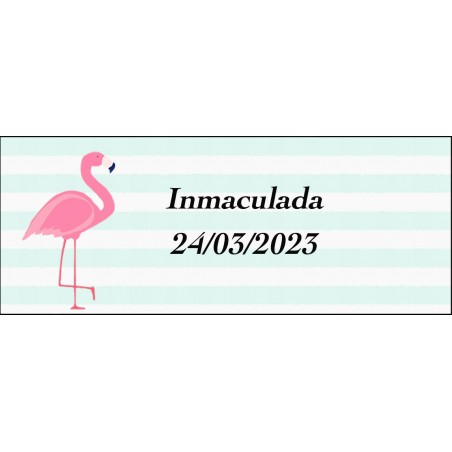Adhesivo Flamenco, Rectangular Personalizado Para Nombre Y Fecha