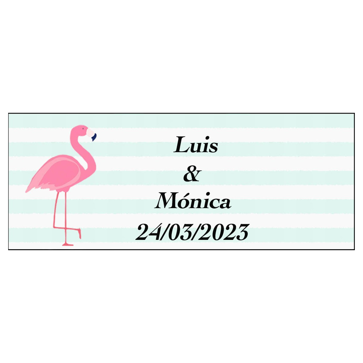 Adhesivo flamenco rectangular personalizado para boda
