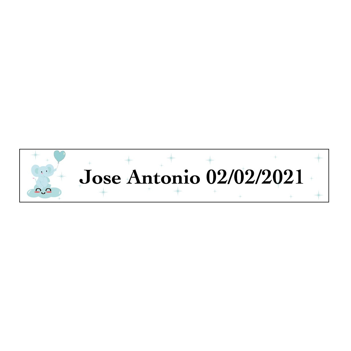Adhesivo elefante azul rectangular personalizado para bautizo