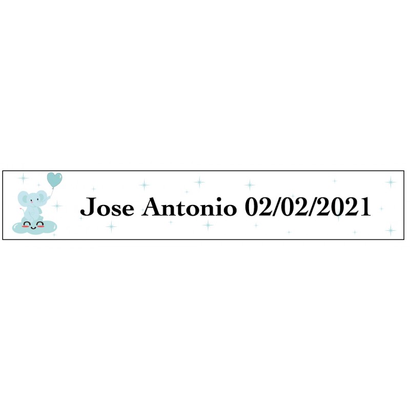 Adhesivo Elefante Azul, Rectangular Personalizado Para Bautizo Adhesivo Elefante Azul, Rectangular Personalizado Para Bautizo