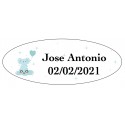 Adhesivo Elefante Azul, Ovalado Personalizado Para Bautizo