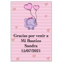 Adhesivo Personalizado Elefante Rosa Para Baby Shower O Bautizo