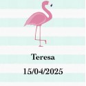 Adhesivo Flamenco, Cuadrado Personalizado Con Nombre Y Fecha para Bodas, Bautizos, Comuniones, Cumpleaños y Empresas