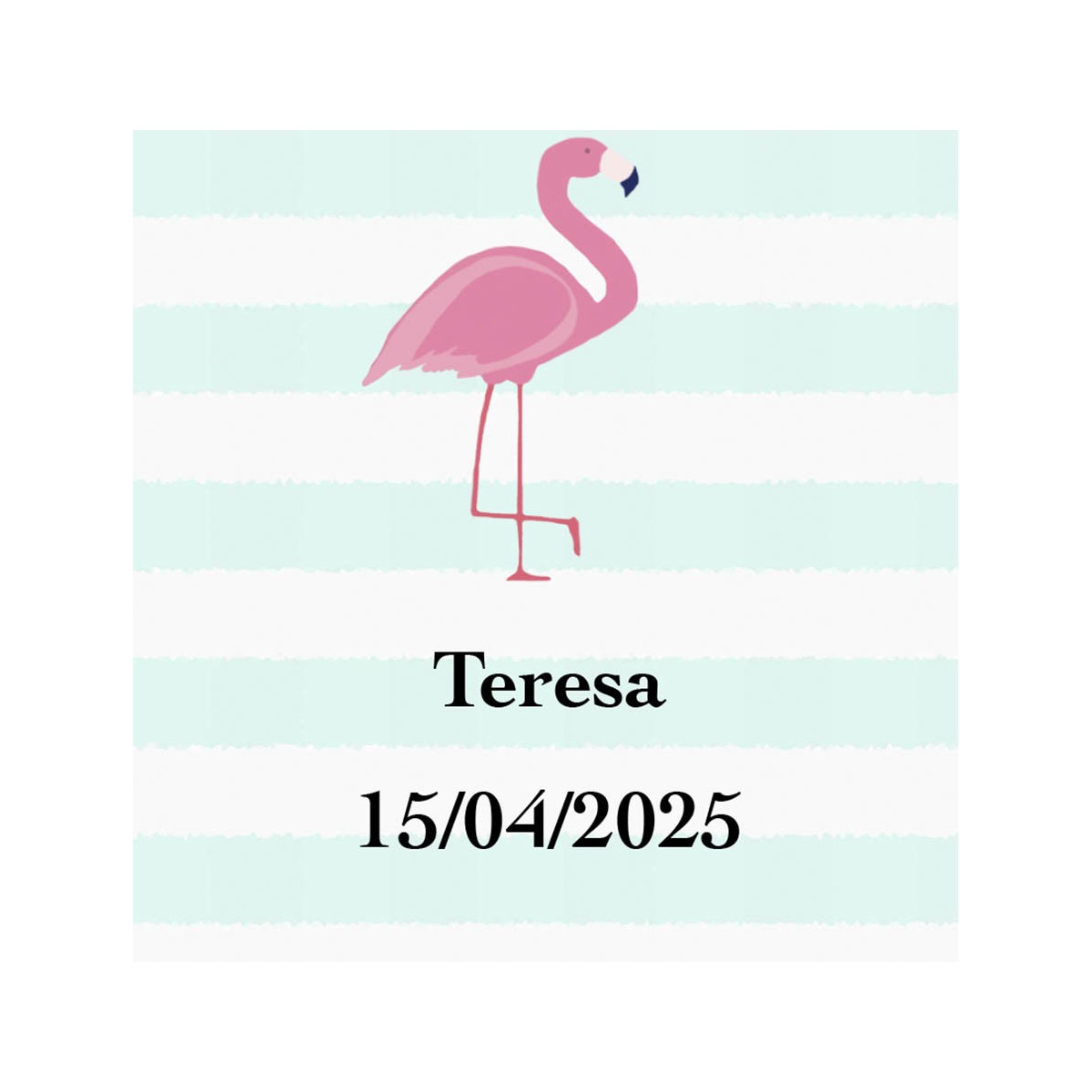 Adhesivo flamenco cuadrado personalizado con nombre y fecha para bodas bautizos comuniones cumpleaños y empresas