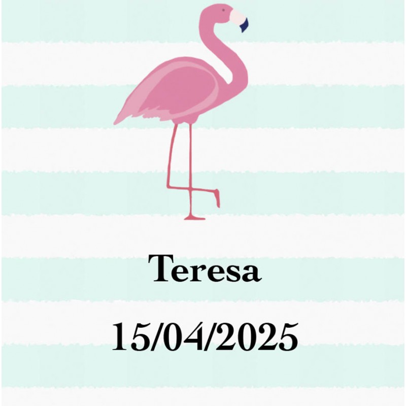 Adhesivo Flamenco, Cuadrado Personalizado Con Nombre Y Fecha para Bodas, Bautizos, Comuniones, Cumpleaños y Empresas Adhesivo Flamenco, Cuadrado Personalizado Con Nombre Y Fecha para Bodas, Bautizos, Comuniones, Cumpleaños y Empresas