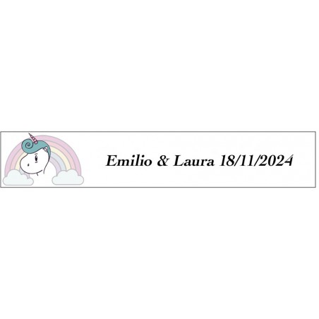 Adhesivo Unicornio Arcoíris, Rectangular Personalizado...