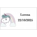 Adhesivo Unicornio Arcoíris, Personalizado Con El Nombre Y Fecha