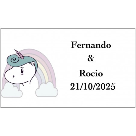 Adhesivo unicornio arcoíris personalizado con texto