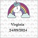 Adhesivo Unicornio Arcoíris, Cuadrado Personalizado Con Nombre Y Fecha para Bodas, Bautizos, Cumpleaños, Comuniones y Empresas